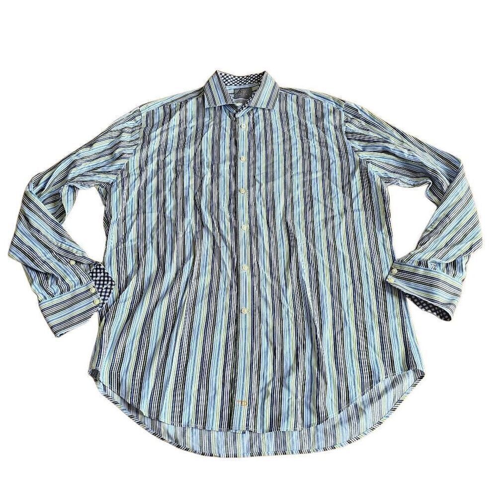 Thomas Dean mens Sz L multicolor striped long sleeve button down shirt